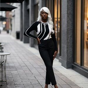 Cyrus Black & White Womens Abstract Pattern Knit Sweater Top Long Sleeve Sz M